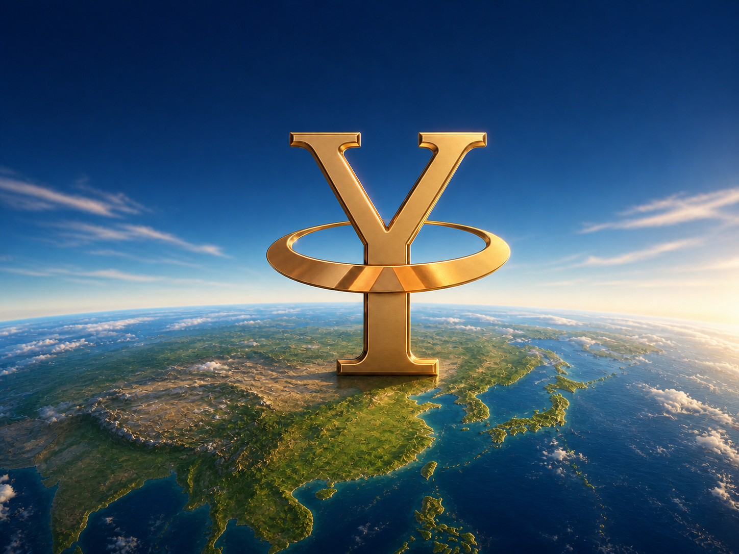 The complete gold CY Global emblem standing on Earth
